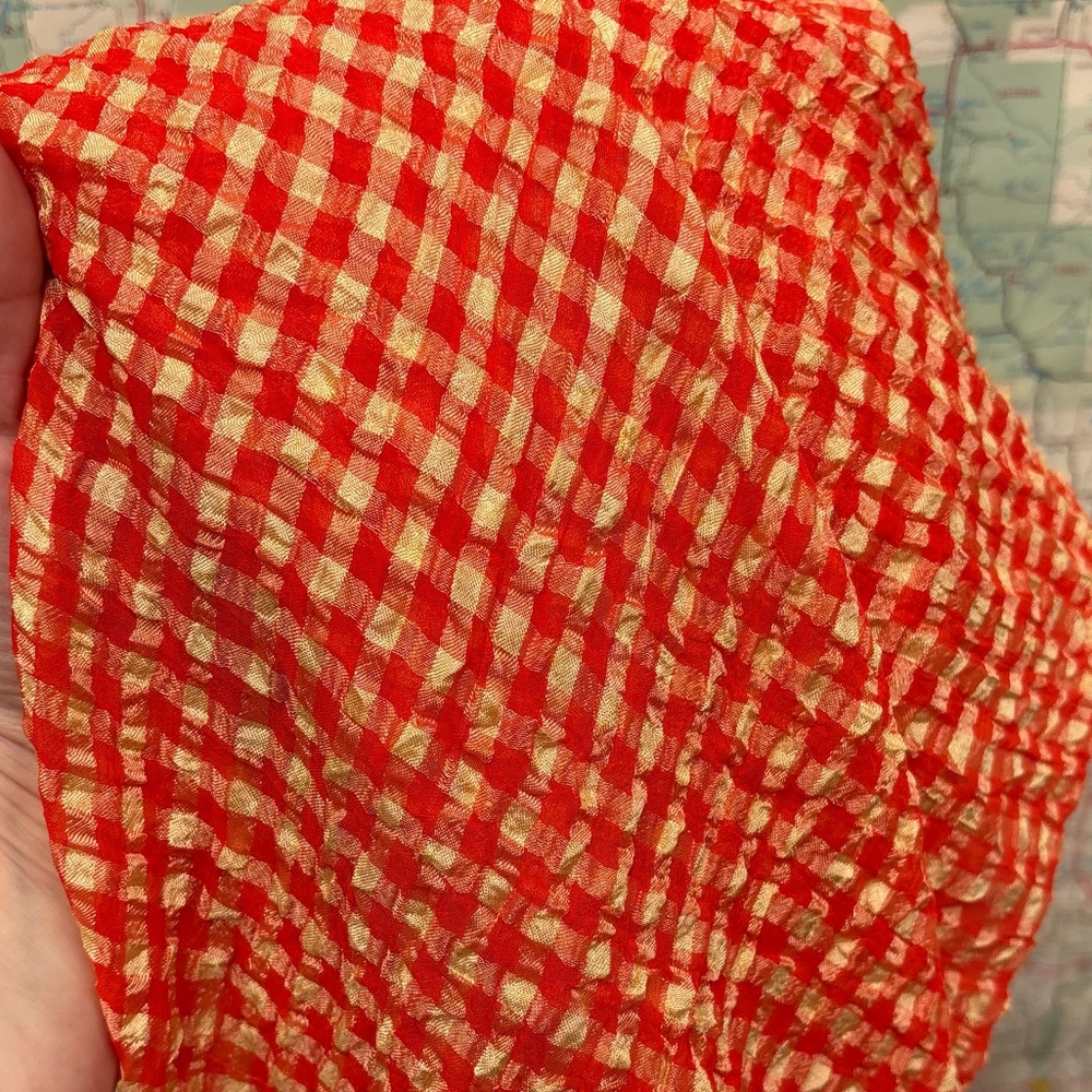 Semi sheer Natori maxi dress, orange and yellow gingham. Large - Picture 6 of 11